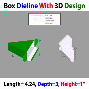 Cake Box 4.24x3x1 inch Dieline Template With 3d Design vector