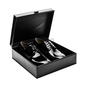 Open black shoe box on transparent background png