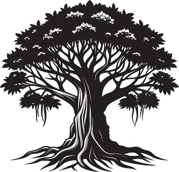 Willow tree silhouette black and white illustration vector