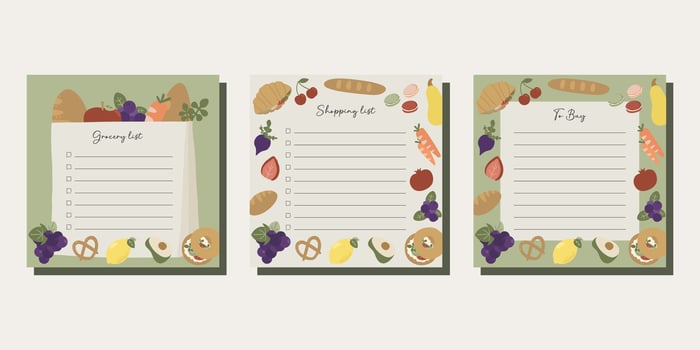 Grocery Shopping list printable template memo note format. Planner page. Lined and check box paper sheet isolated. Stationery for organization planner vector
