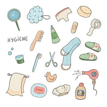 Hygiene icons set. Hand drawn hygiene elements. vector