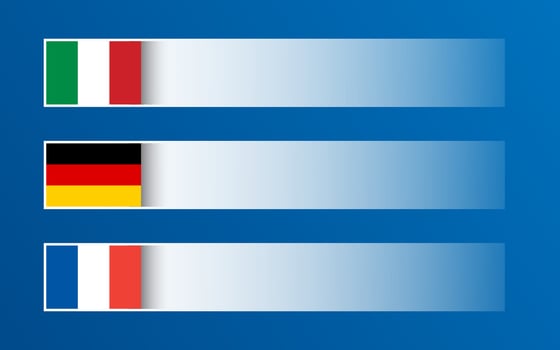Simple banner with Italian, German and French flags and blank space for your text and design. Made in Italy, Made in France, Made in Germany. Modern illustrations vector