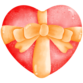 Red heart with ribbon watercolor decoration png