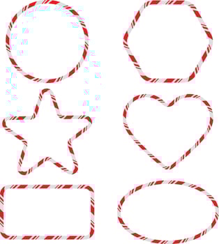 set of christmas frames with candy cane pattern. isolated christmas flat borders vector