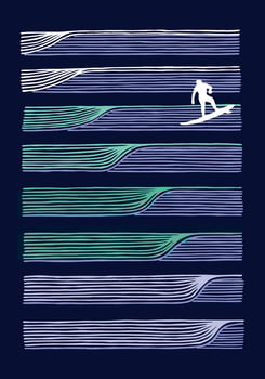 Hand drawn sketch style illustration of a sequence of ocean waves. vector