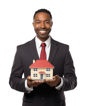 Businessman Holding Mini House Isolated on Transparent Background png