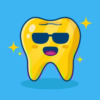 illustration cartoon gold teeth use black glasses on blue background vector