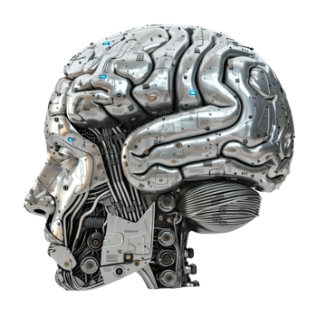 Highly Searchable Robot Head With Brain On Transparent Background. png