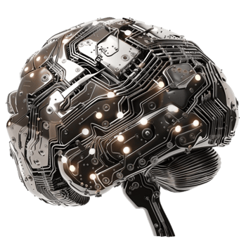 A brain made of circuit board on a transparent background png