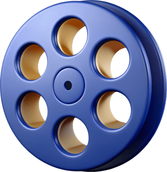 3D blue film reel for movie production, cut out - stock 3d. png