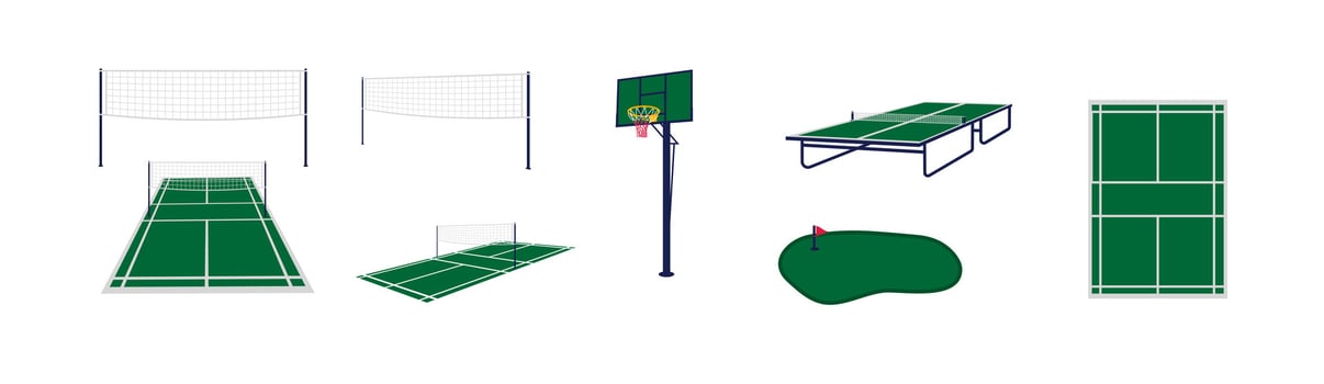 Sport field. badminton, volleyball, table tennis, basketball, golf trek element vector