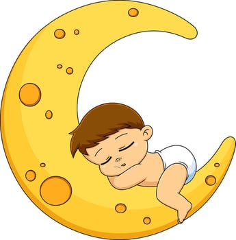 Cute Baby Boy Cartoon Character Sleeps On Moon vector