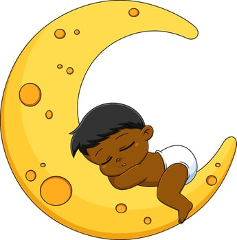 African American Baby Boy Cartoon Character Sleeps On Moon vector