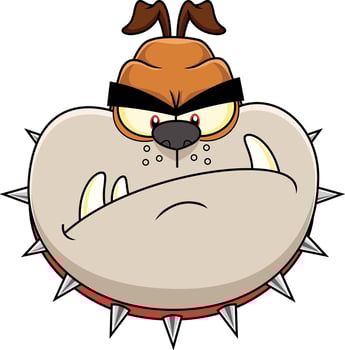 Angry Bulldog Face Cartoon Character With Spiked Collar vector