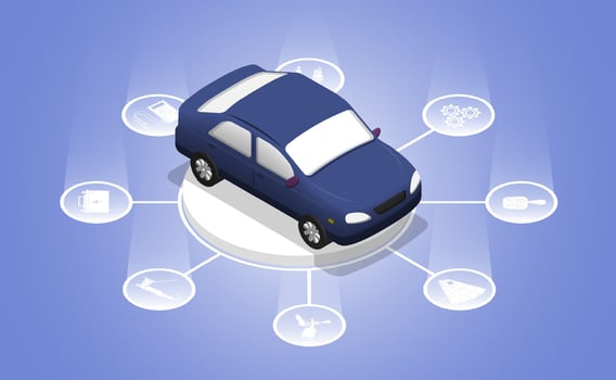 Business concept. Car on pedestal with symbols of auto service center. Seasonal car service in workshop vector