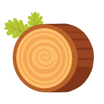 Round tree trunk cut, sawn pine or oak slice. Saw cut timber, wood. Brown wooden texture with tree rings. Hand drawn sketch. illustration vector