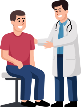 A man is sitting on a chair while a doctor is standing next to him png