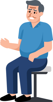 A old man in a blue shirt is sitting on a stool png