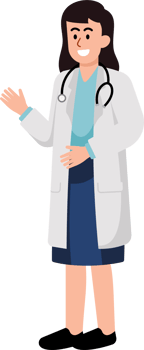 A woman doctor in a white lab coat is smiling and waving png