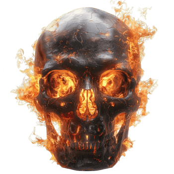 fiery skull isolated on transparent background ,skull with fire effect, png