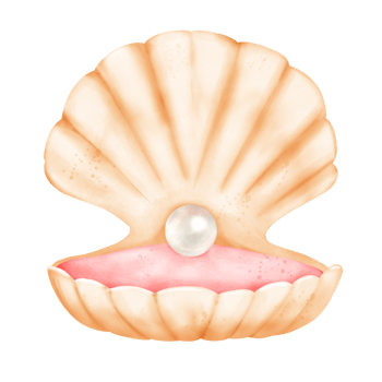 Cute adorable clam shell with pearl in pastel watercolor with summer sea, hand draw png