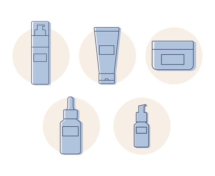 Set of cosmetic tubes icons outline. Abstract tubes for beauty and skin care with a cleansing gel, cream, lotion and serum. illustration vector