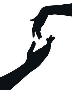 Hands silhouettes. Man hand asks for a woman hand. Man gives hand to woman. illustration vector
