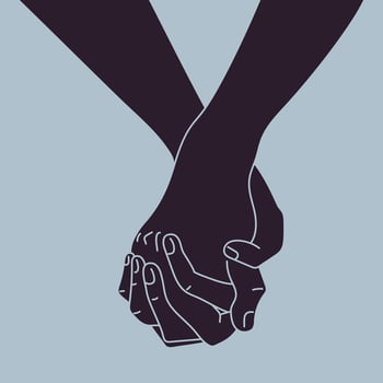 Hand in hand. Hand holding other hand. Together. illustration vector