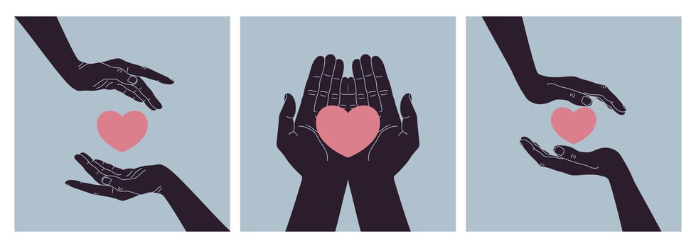 Heart between human hands. Hands holding a heart. Symbolizing love, care and charity. illustration vector