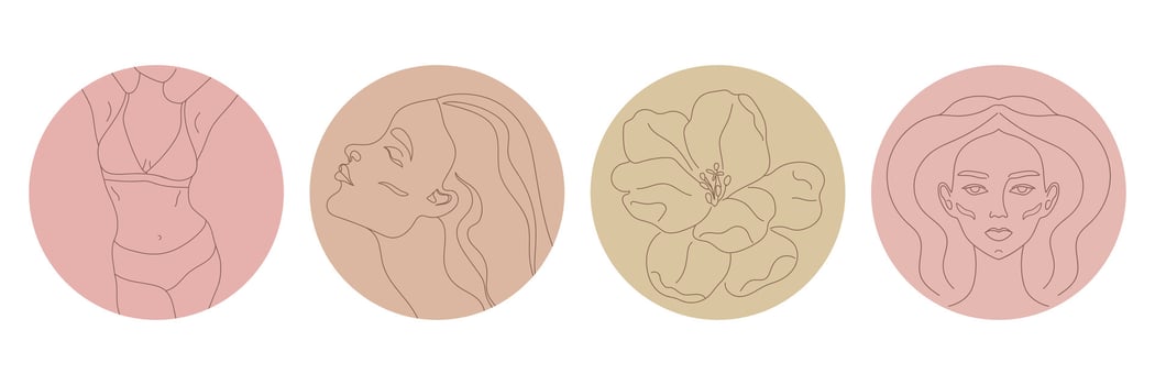 Abstract social media creative highlights cover set. Logo templates with female face, body and flower outline. illustration vector