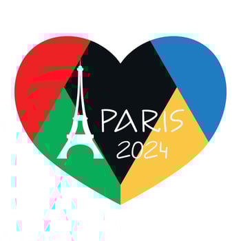Paris 2024 Olympic sport games design. Simple template with geometric heart and Eiffel tower silhouette. illustration vector