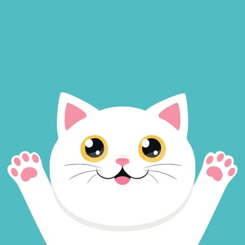 Happy white peeking cat. Curious cat. Cute cartoon character. illustration vector