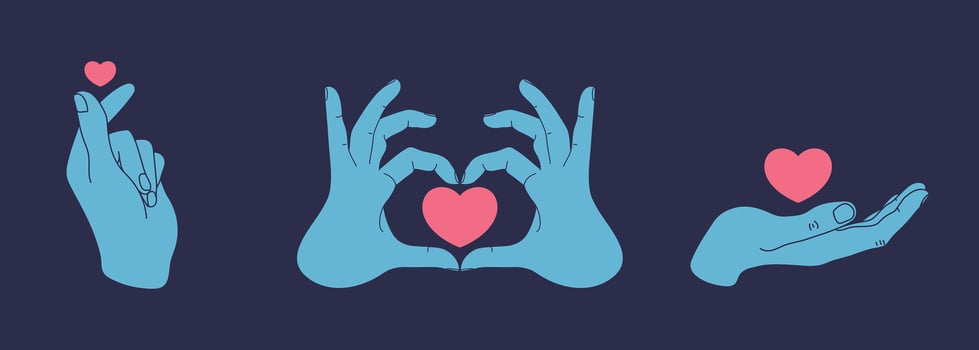 Set of human hands making sign of love and heart. Gesture of giving love or sympathy. illustration vector