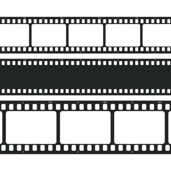 Movie long film strip set isolated on white background. Film strip template. Cinema and filmmaking concept. illustration vector