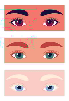 Set of different eyes and eyebrows colors. Retina of different colors. World Sight Day and World Retina Day. vector