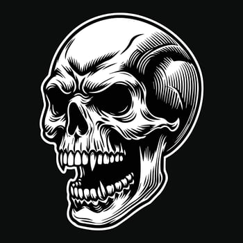 Dark Art Scary Skull Fang Head Black and White Illustration vector