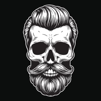 Dark Art Barber Skull Head Mascot Black and White Illustration vector