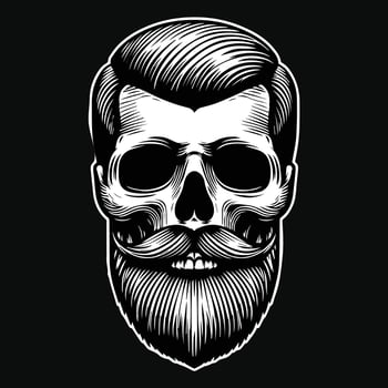 Dark Art Barber Skull Head Mascot Black and White Illustration vector