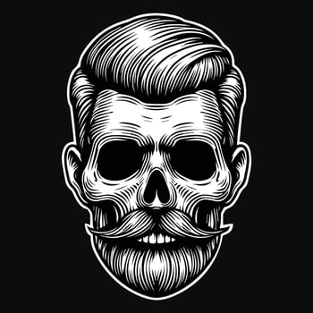 Dark Art Barber Skull Head Mascot Black and White Illustration vector