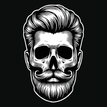 Dark Art Barber Skull Head Mascot Black and White Illustration vector