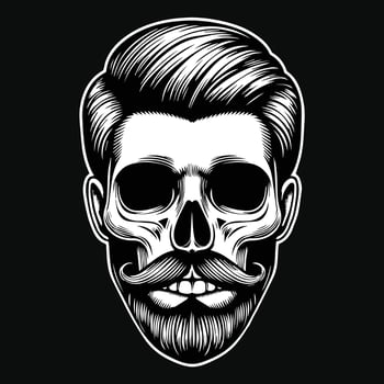 Dark Art Barber Skull Head Mascot Black and White Illustration vector
