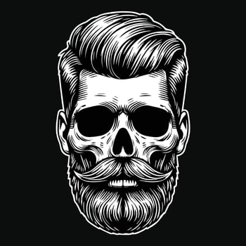 Dark Art Barber Skull Head Mascot Black and White Illustration vector