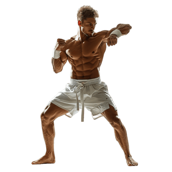muay thai fighter striking pose isolated on transparent background , png
