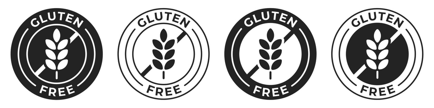 Gluten free label. Gluten free icon illustration, logo, sign, symbol or emblem for product packaging. No grain or wheat certified badge. vector