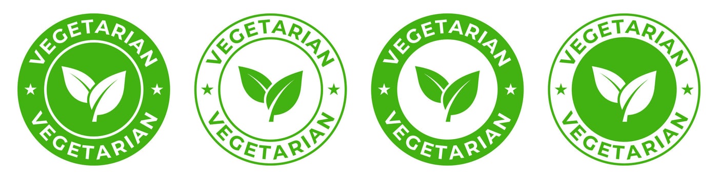 Vegetarian certified label. Vegetarian diet icon. Organic and natural illustration for product packaging logo, sign, symbol or emblem. Vegan badge. vector
