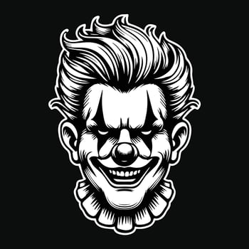 Dark Art Scary Smile Clown Head Black and White Illustration vector
