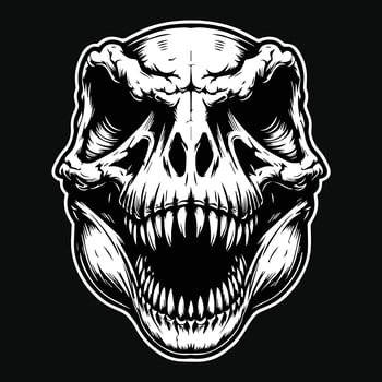 Dark Art Beast Tyrannosaurus Rex Angry Skull Head Black and White Illustration vector