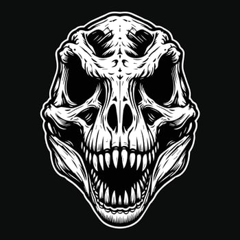 Dark Art Beast Tyrannosaurus Rex Angry Skull Head Black and White Illustration vector