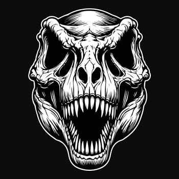Dark Art Beast Tyrannosaurus Rex Angry Skull Head Black and White Illustration vector