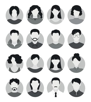 Abstract female and male faceless portraits. Set of woman and man face silhouettes suitable for anonymous profiles, avatars or abstract gender icons. illustration vector
